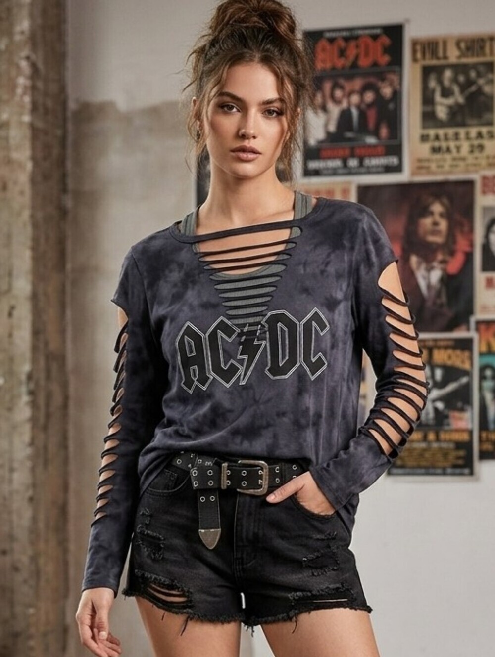 The Vinyl Icons Long Sleeve distressed AC/DC Band Shirt Sz 2x